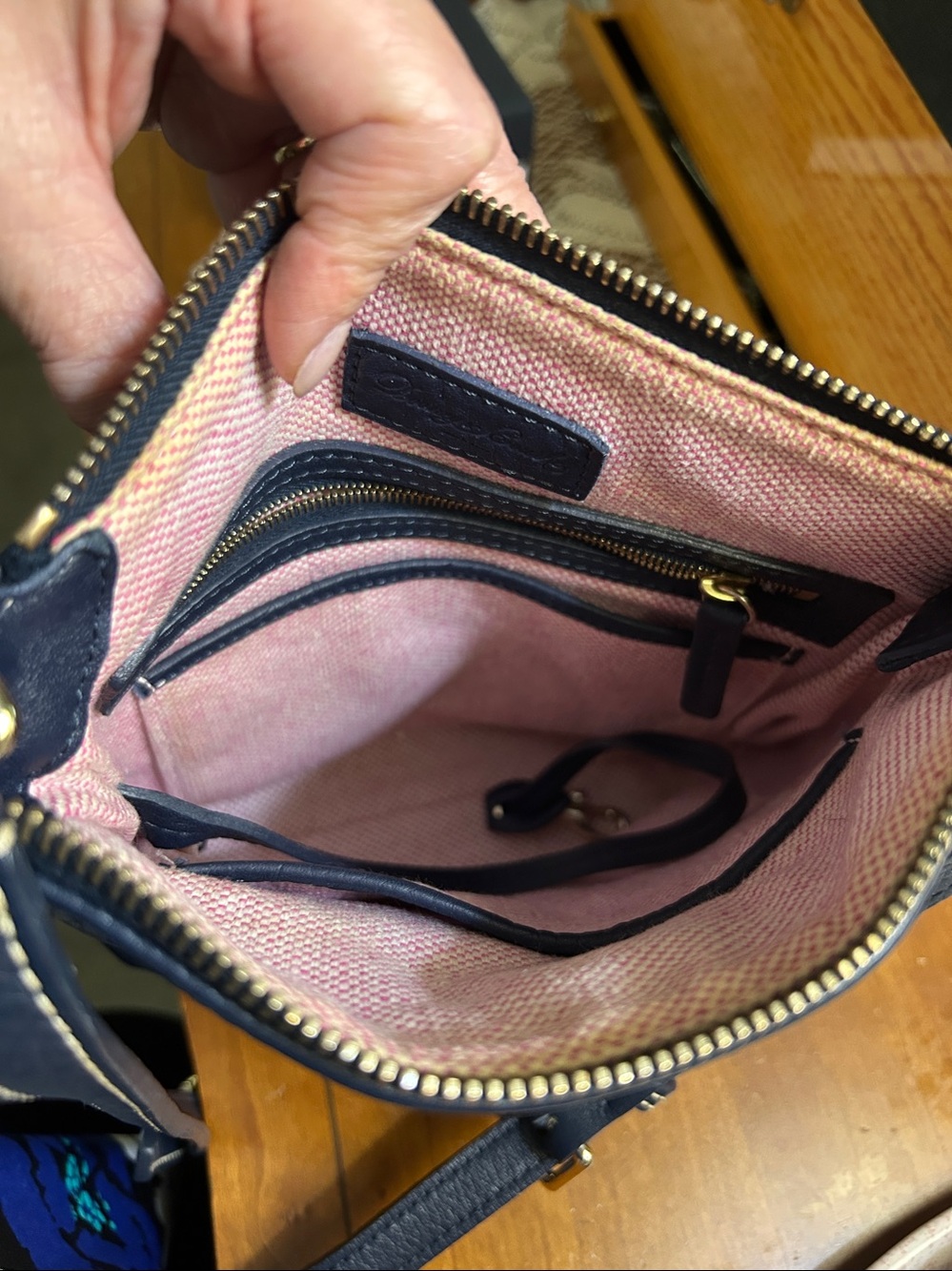 Dooney and Bourke all Leather Crossbody Bag in Navy Blue - Picture 7 of 8